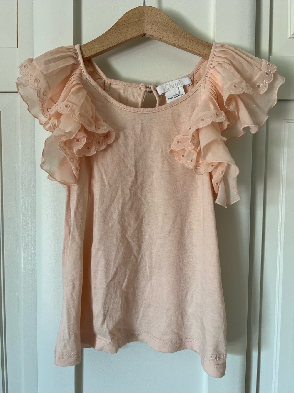 Chloé Girls' Peach Ruffle Sleeve Top